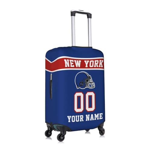 Image of Custom New York Luggage Cover Personalized Football Style Suitcase Cover with Name Number Customized Washable Elastic Sports Travel Suitcase Protector for Business Vacation Gifts