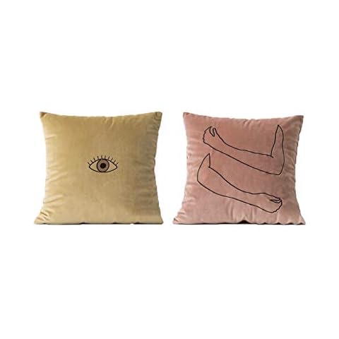 anaan ‘Hejmo’ Cushion Set of 2 Covers Pillow Case Embroidery Velvet Soft Decorative Square Throw Pillowcases for Sofa Bedroom with Invisible Zipper scandinavian design 18x18” Cover