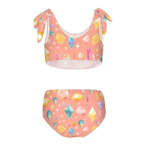 KLL Beige Sparkling Glitter Girls' Two Piece Bikini Sets Scoop Neck Swimsuit Swimming Suits Adjustable Strap2