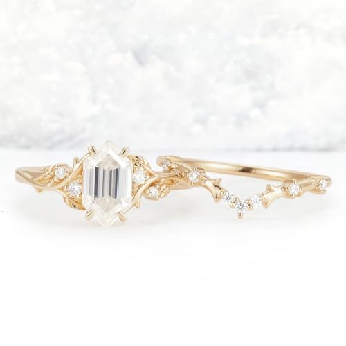 Moissanite Wedding Ring Set for Women 1.5ct Hexagon Cut Moissanite Engagement Ring Set for Women Bridal Sets 925 Sterling Silver 10K 14K 18K Gold Engagement Anniversary Promise Rings Set for Her3