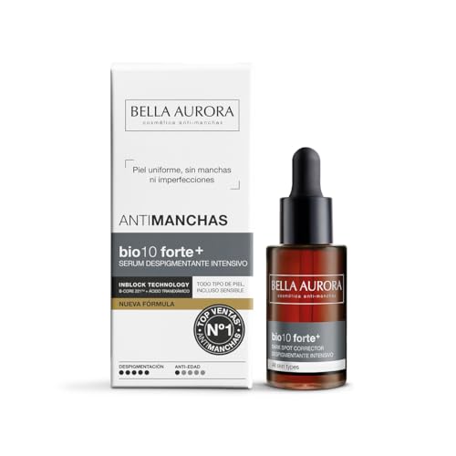 Bella Aurora BIO10 FORTE+ Serum Despigmentante Gotero | Reduce manchas oscuras de sol, edad y hormonales | Con ácido tranexámico y vitamina C | Protección UVA, UVB, IR y luz azul | 30ml
