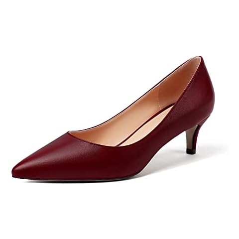 Mettesally Women's Matte Pointed Toe Slip On Kitten Heel Pumps Mid Heels Wedding Party Heeled Court Shoes Burgundy UK6 Cover