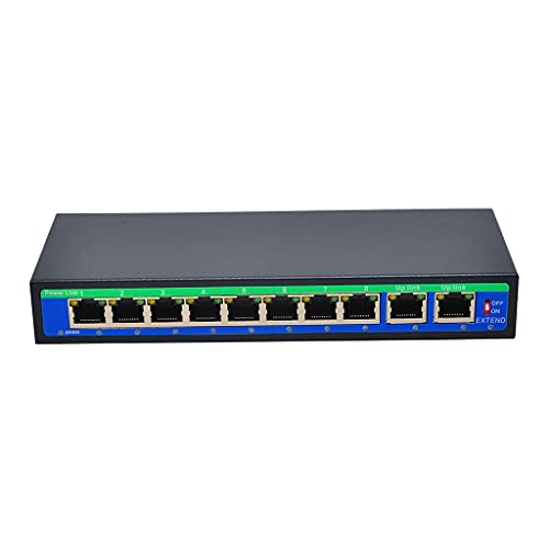 Switch PoE 9 Puertos 8 Inyectores PoE 10/100 Mbps IEEE 802.3af/at Sin Adaptador de Corriente (Color: Como se Muestra, Tamaño Único)