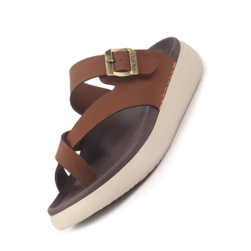 Image of FAUSTO Men Toe Ring Criss Cross Buckle Strap Side Stitched Waterproof Summer Slip On Sandals|Comfort Sole|Lightweight Slippers for Rainy Monsoon Season