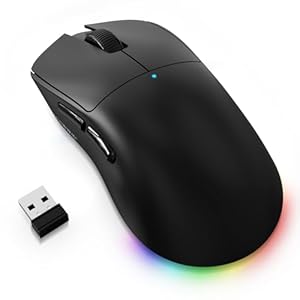 A.JAZZ NJ08 Tri-Mode Kabellose Gaming Maus, 1000Hz 70g Leicht, PC Mouse Mittel-Groß Ergonomisch, 12800 DPI 6 Stufen, Bluetooth/2.4G/USB-C, RGB Wiederaufladbar für Laptop/Mac - Schwarz