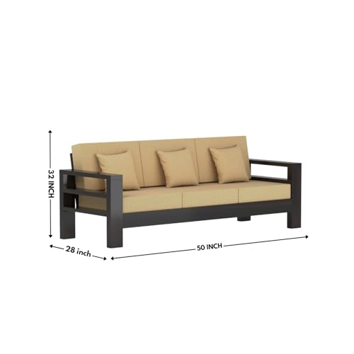 Image of Furniture Solid Sheesham Wood 3 Seater Sofa Set | Multipurpose Wooden Three Seater Lounge Sofa Set Furniture for Living Room, Home and Office (Walnut Finish)
