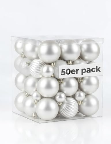 4smile Weihnachtskugeln 50er Weiß mit 4 Designs glänzend matt...