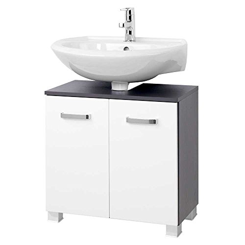 Preisvergleich Produktbild Pharao24 Waschbeckenschrank in Weiß Hochglanz Anthrazit Breite 60 cm