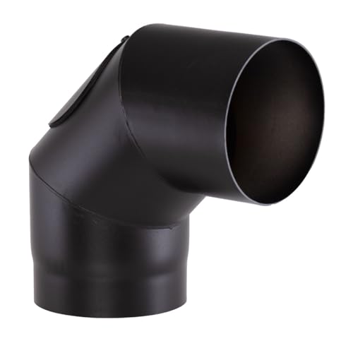 Fumio Tuyau de poêle, coude, rosace murale, manchon mural, 2 mm, diamètre 150 mm, clapet de révision à 90 °