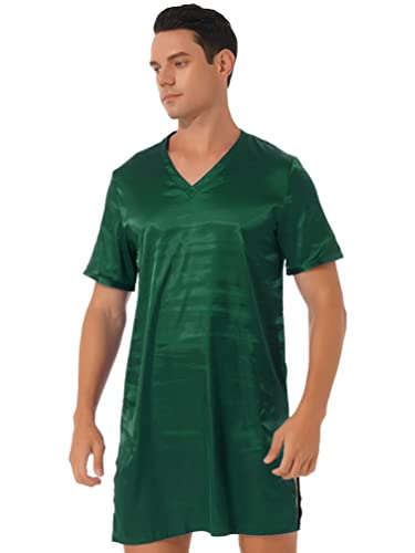 iiniim Men's Silk Satin Nightwear Short Sleeve V-Neck Pajamas Sleep Shirt Sleepwear Nightgown Sleepwear2
