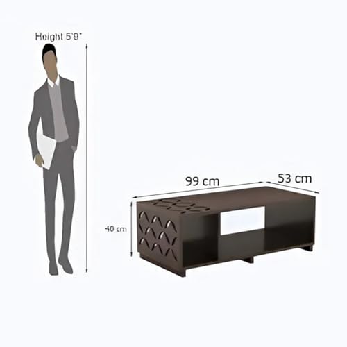 Image of MAMTA DECORATION Solid Sheesham Wood Coffee Table for Living Room | Wooden Center Table with Open Shelf Storage for Home, Hall & Lounge | Modern Tea Table with Decorative Cutwork Design |Walnut Finish