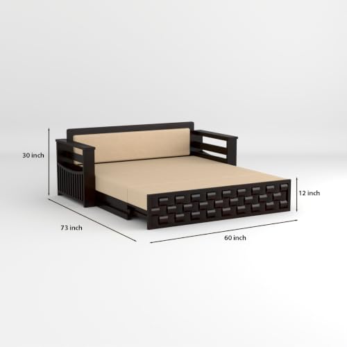 Image of Solid Sheesham Wood Sofa Cums Bed with Mattress & Storage | Rosewood Convertible Sofa Bed for Living Room & Bedroom (G-Walnut Finish, 3 Seater)