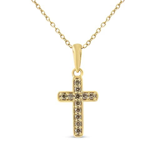 Haus of Brilliance 10K Yellow Gold over .925 Sterling Silver 1/4 Cttw Diamond Straight Latin Cross Crucifix Pendant Necklace (K-L Color, I1-I2 Clarity) - 18”
