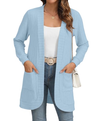 Image of YSYOKOW Cardigan Sweaters for Women Long Sleeve Open Front with Pockets | Long Cardigans for Women Lightweight Soft Casual Dressy Loose Fit Cardigan Sweater with Pockets for Work and Office