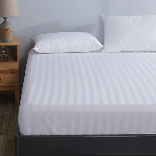 Drap housse extensible en coton blanc à rayures pour lit double