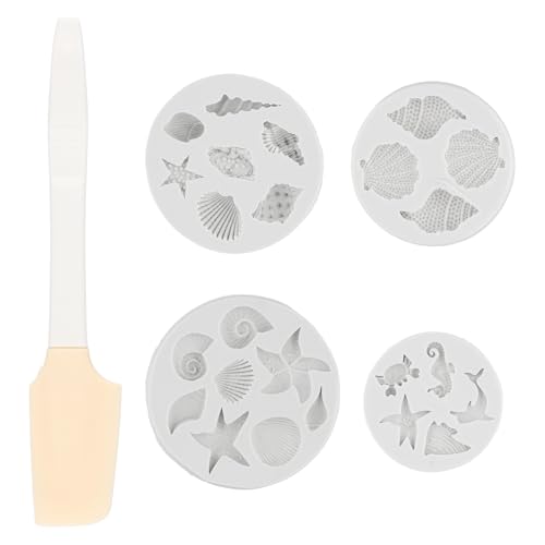 Luxvara Juego de 4 Moldes Silicona Marina, Moldes de Silicona Temática Marina, Molde Reutilizable de Conchas Estrella Coral para Decoración Tartas, Chocolate, Manualidades