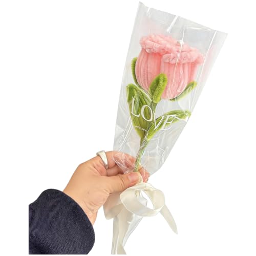 URPIZY Ramo de rosas de ganchillo hecho a mano, para bodas y cumpleaños, diseño realista, ligero y duradero, para decoración
