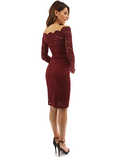 PattyBoutik Women Off Shoulder Floral Lace Twin Set Dress (Burgundy X-Small) - Thumbnail 2