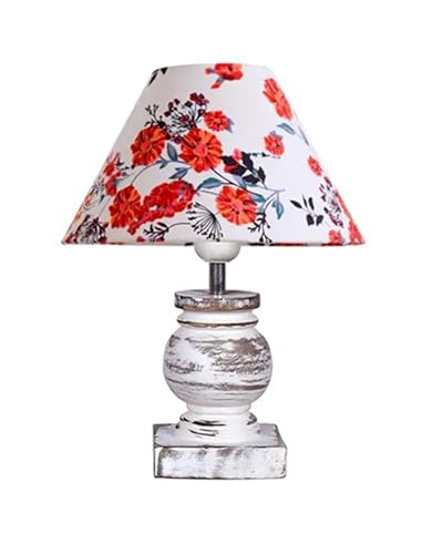 Image of Homesake Small Table Lamp with White Wooden Base, E27 Holder Bedside Night Lamp for Bedroom Living Room, Decorative Study Desk Lamp Office, Warm Ambient Lighting for Home Decor, Gift (Marigold)