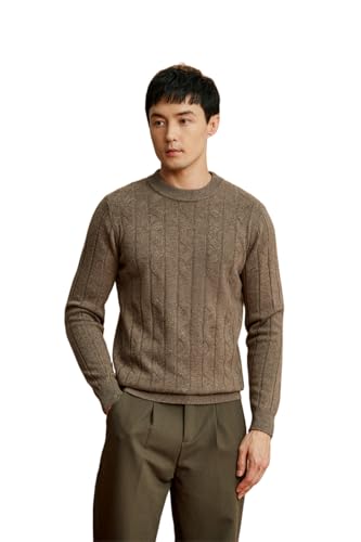 Men's 100% Wool Cable Knit Pullover Sweater Casual Crewneck Long Sleeve Fisherman Knitted Sweaters