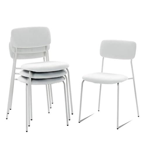 Image of Sidanli Stackable Armless Chairs Set of 4, Small Upholstered White Chairs | Easy to Stack , Breathable Fabric Cushion, Armless Design, Support 300LBS, Use for Waiting Office Break Room Lobby