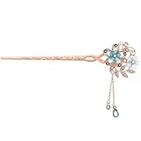 Bridal Headpieces for Wedding Chinese Chopstick Hair Pin Rhinestones Flower Hair Stick Vintage Japanese Hair Accessories for Women Hair Blue Wedding Hair Clips for