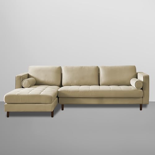 Image of Lezra LHS 4 Seater L Shape Sofa Set with Center Table for Living Room (Cream Fabric) Premium Fabric Sofa