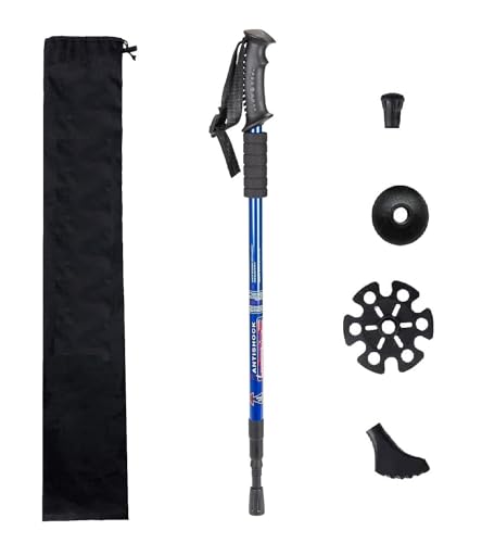 Image of Trekking Poles, Collapsible Lightweight Shock-Absorbent Hiking Walking Sticks Adjustable Aluminum Hiking Poles for Women Men Kids (Blue)