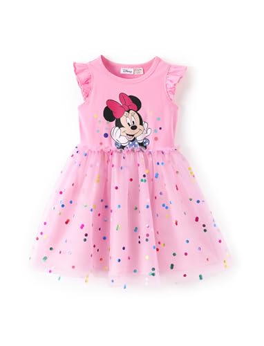 Disney Minnie Mouse Toddler to Teen Girl Dresses Ruffle Short Sleeve Tutu Sparkle Polka Dot Tulle Skirt Summer Mesh Clothes Birthday Party Gift Overlay Holiday Outfit Pink 2T