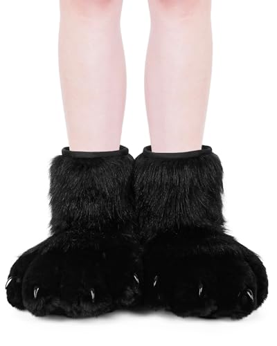 BNLIDES Cosplay Tier Katze Wolf Hund Fuchs Fursuit Füße Pfote Klaue Schuhe Pelzstiefel Kostüm Zubehör für Erwachsene, schwarz/pink, Free Size