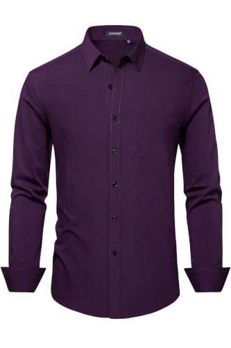Image of HISDERN Mens Dress Shirts Long Sleeve Button Down Casual Shirts for Men Inner Contrast Formal Business Tuxedo Wedding Shirt