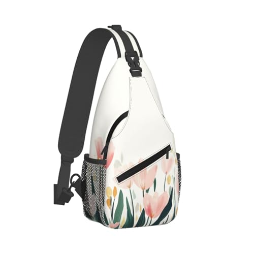Image of SUPLUCHOM Sling Bag Tulip Flower Watercolor Hiking Daypack Crossbody Shoulder Backpack Travel Chest Pack for Men Women