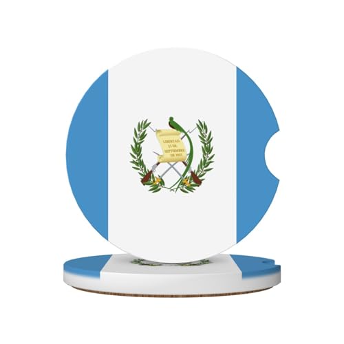 Lot de 2 Dessous de Verre antidérapants en céramique avec Encoche pour Porte-gobelets, Motif Drapeau du Guatemala, pour Voiture