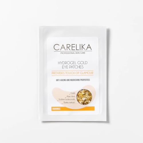 CARELIKA Radiance Hydrogel Eye Patches – Gold Powder Infused Under Eye Masks for Dark Circles, Puffiness & Hydration – 2 Count