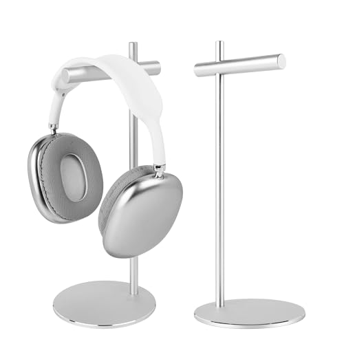 LinNature Aluminum Alloy Headphone Stand for Desk with Non-Slip Base - Universal Headset Stand Compatible with Over-Ear, On-Ear and Neckband Headphones (Silver)