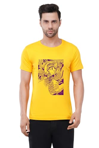 Image of Caseria Men's Cotton Printed T-Shirt -Krishna Kamadhenu | 100% Cotton | Half Sleeves | Regular Fit | Printed | Round Neck | Graphic T Shirt
