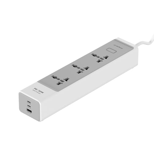 Image of Stuffcool Chargestrip 20W Extension Board with Surge Protector, 3 Universal AC Sockets and 20W Type-C PD, 18W USB-A Fast Charging, Charges iPhones & Pixels up to 50% in 30 Mins, Made in India