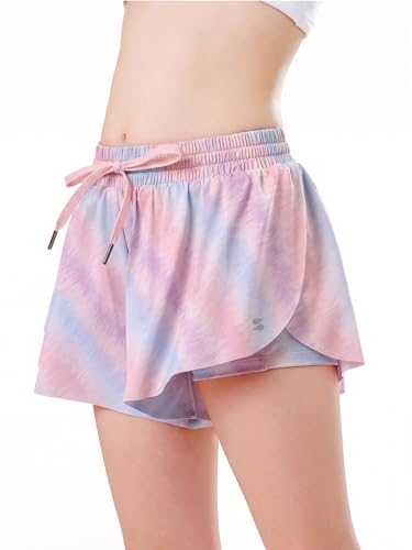 Image of Stelle Girls Flowy Shorts with Pockets Athletic Running Skirt High Waist Butterfly 2 in 1 Sports Short 5-16 Years