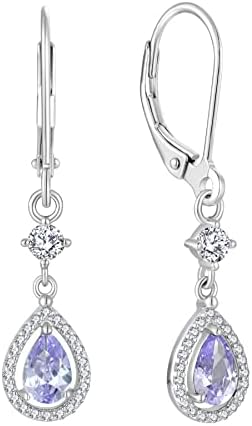 Crystal Dangly Earrings For Women - Guesma 6x4mm Leverback Earrings Alexandrite Teardrop Created Birthstone - 925 Sterling Silver Wedding Earrings Jewelry