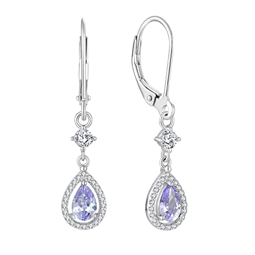 Crystal Dangly Earrings For Women - Guesma 6X4Mm Leverback Earrings Alexandrite Teardrop Created Birthstone - 925 Sterling Silver Wedding Earrings Jewelry #TOP12
