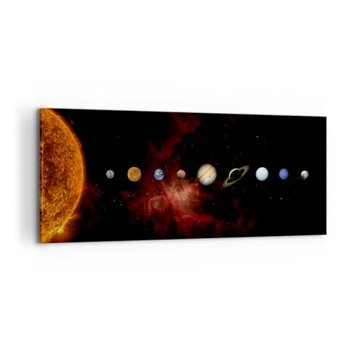 Tableau décoration murale système solaire 120x50cm, cadre moderne panoramique AB120x50