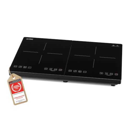 TZS First Austria - Induktionsdoppelkochplatte 3500W - 10 Temperaturstufen - Kristallglas - Digitales Kochfeld mit Touch-Sensor, Timer & Überhitzungsschutz - Ø 260 mm - Schwarz