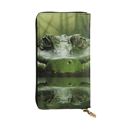 Gator Lurking Green Wallet For Women Men Clutch Rfid Blocking Leather Wallets Large Capacity Purse Credit Card Holder Money Case With Zipper Phone Holder Long Travel Purse