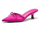 Coutgo Womens Kitten Heels Mules with Bow Satin Slip on Pumps Closed Pointed Toe Dress Wedding Party Shoes, Rose Red, Size 9