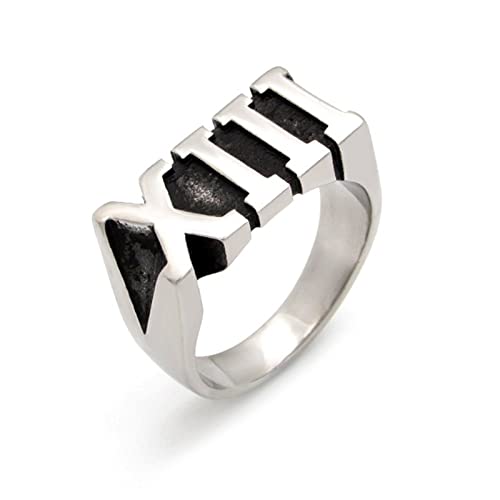HCMA Chiffre Romain 13 Titane Acier Hommes Anneaux Punk Hip hop rétro Unique amulette pour Homme...