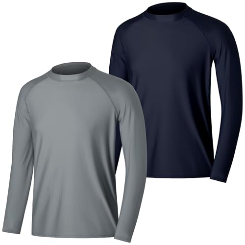 MASOCIO Maglia Anti UV Uomo Mare Maglietta Maniche Lunghe UPF 50+ Protezione Solare Surf Rash Guard Costume da Bagno Rashguard 2 Pezzi T Shirt Taglia L Grigio Blu Navy