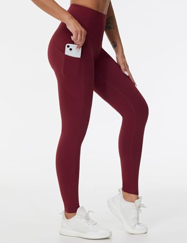 Image of THE GYM PEOPLE Thick High Waist Yoga Pants with Pockets, Tummy Control Workout Running Yoga Leggings for Women