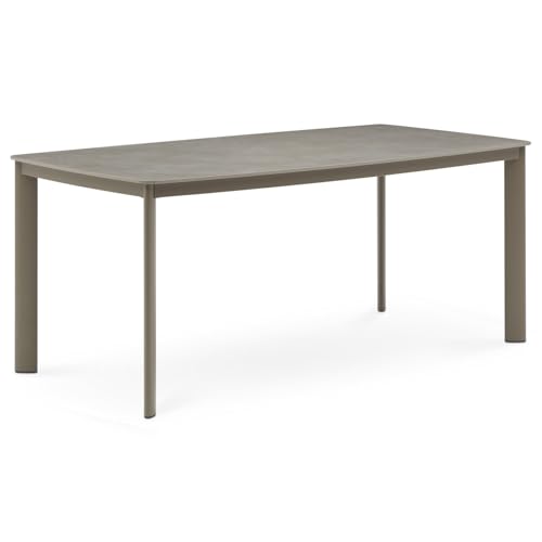 IDIMEX Tavolo da giardino TAVOLO con piano in pietra, 180 x 90 cm, champagne – resistente alle intemperie, con piano in pietra sinterizzata, tavolo da pranzo da giardino per 6 – 8 persone, tavolo da