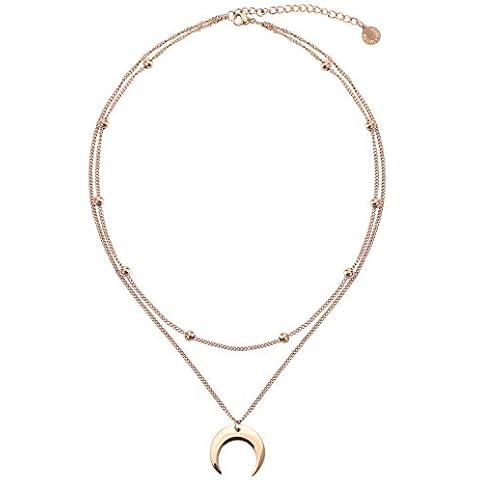 BaubleStar Crescent Moon Pendant Layered Collar Necklace Layering Titanium Chain Choker Rose Gold for Women Cover