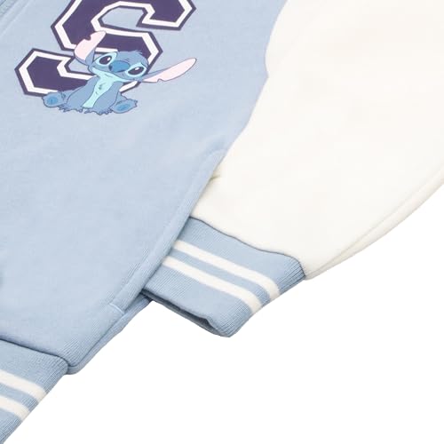 Image of Disney Lilo & Stitch Girl's Zip-Up Varsity Bomber Jacket - Casual Lightweight Coat with Stitch Graphic Print for Kids